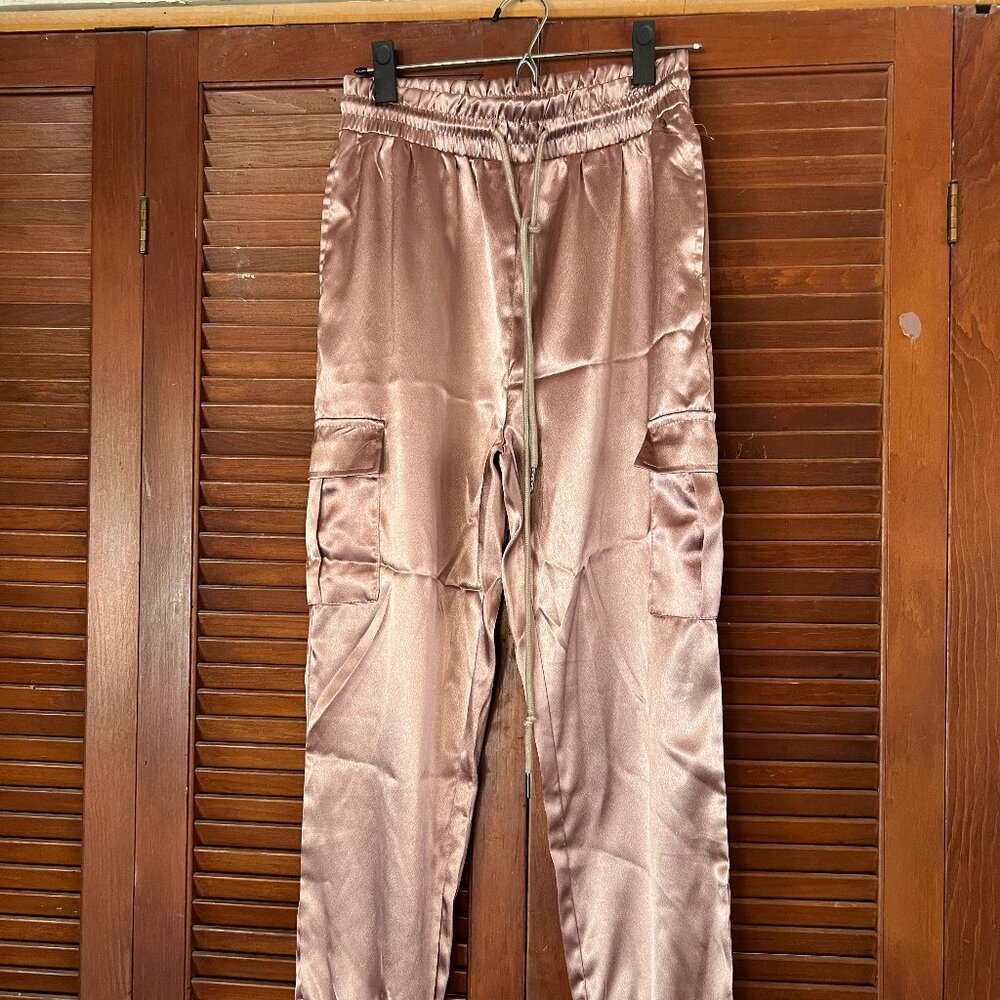Boohoo Pink Silk Cargo Pants